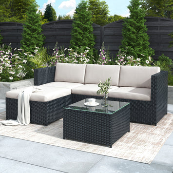 Garden Corner Sofa Rattan Garden Furniture Patio Set Garden Entertaining Set Garden Rattan Furniture Lounge Set,Black