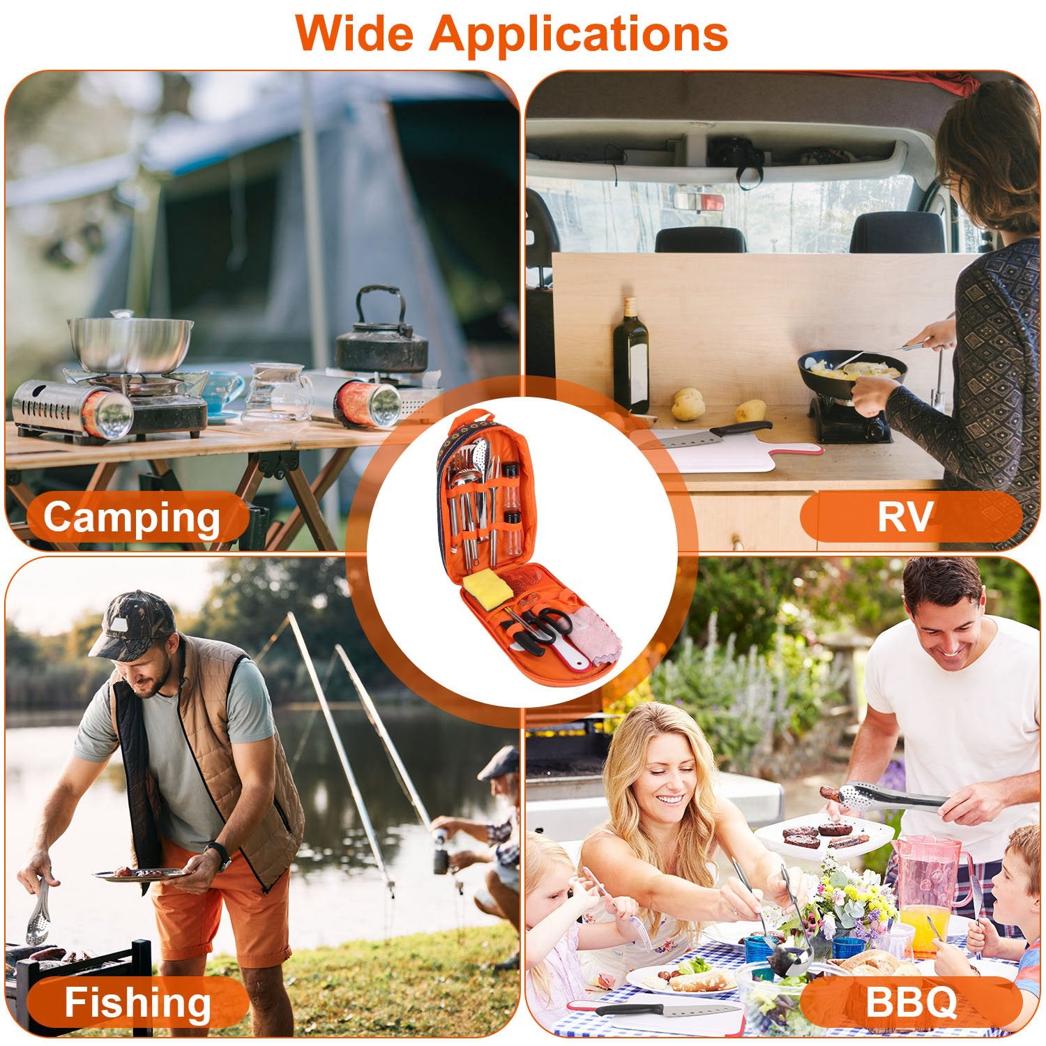 19Pcs Camping Cooking Utensil Kit Portable Picnic Cookware Outdoor Kitchen Equipment Gear Campfire Barbecue Appliances With Storage Bag